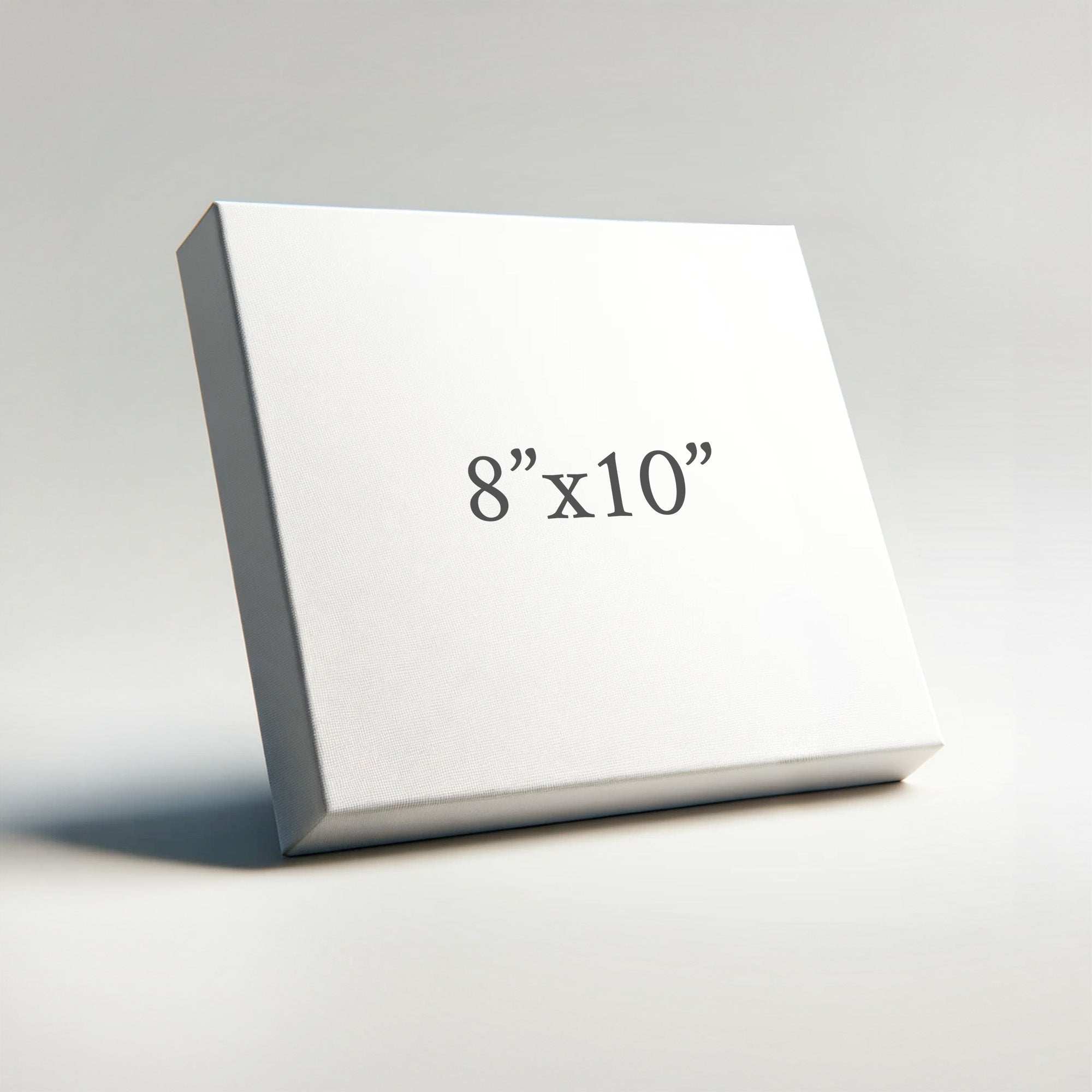 A white square canvas with a sleek gallery wrap leans against a light gray background, featuring the bold text "8” x 10”" in black. The Offley Green 8x10 Rustic Canvas Print promises quality and style, available in over 10 designs for your space.