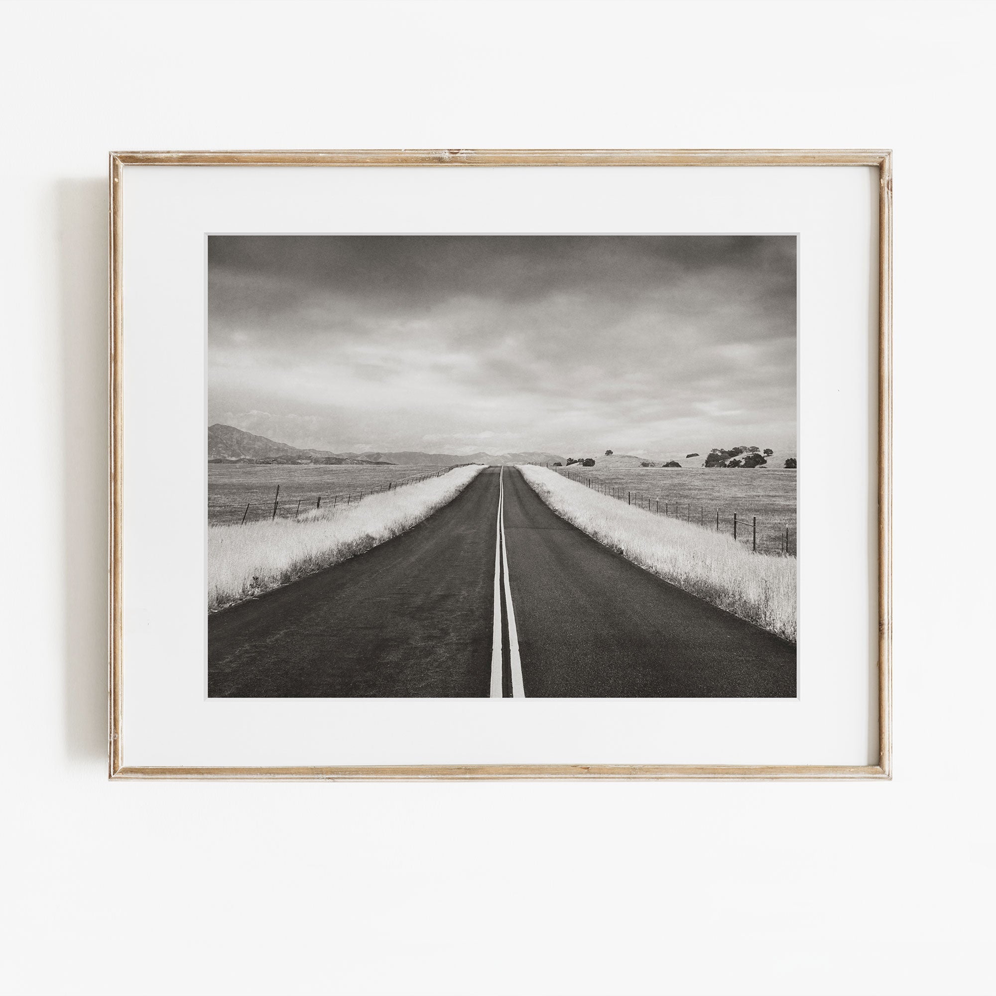 Black and White Rural Landscape Art, 'American Road Trip' – Offley