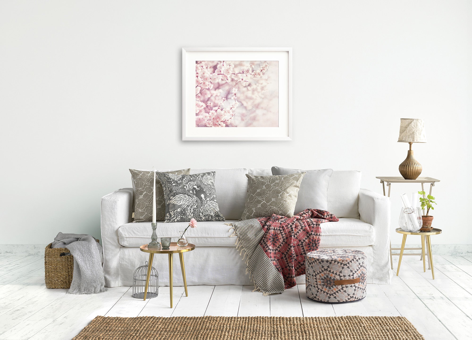 Floral Pink Blossom print in a white frame