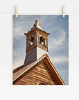 Rustic Farmhouse Wall Art, 'Old Church Tower (Black & White)'