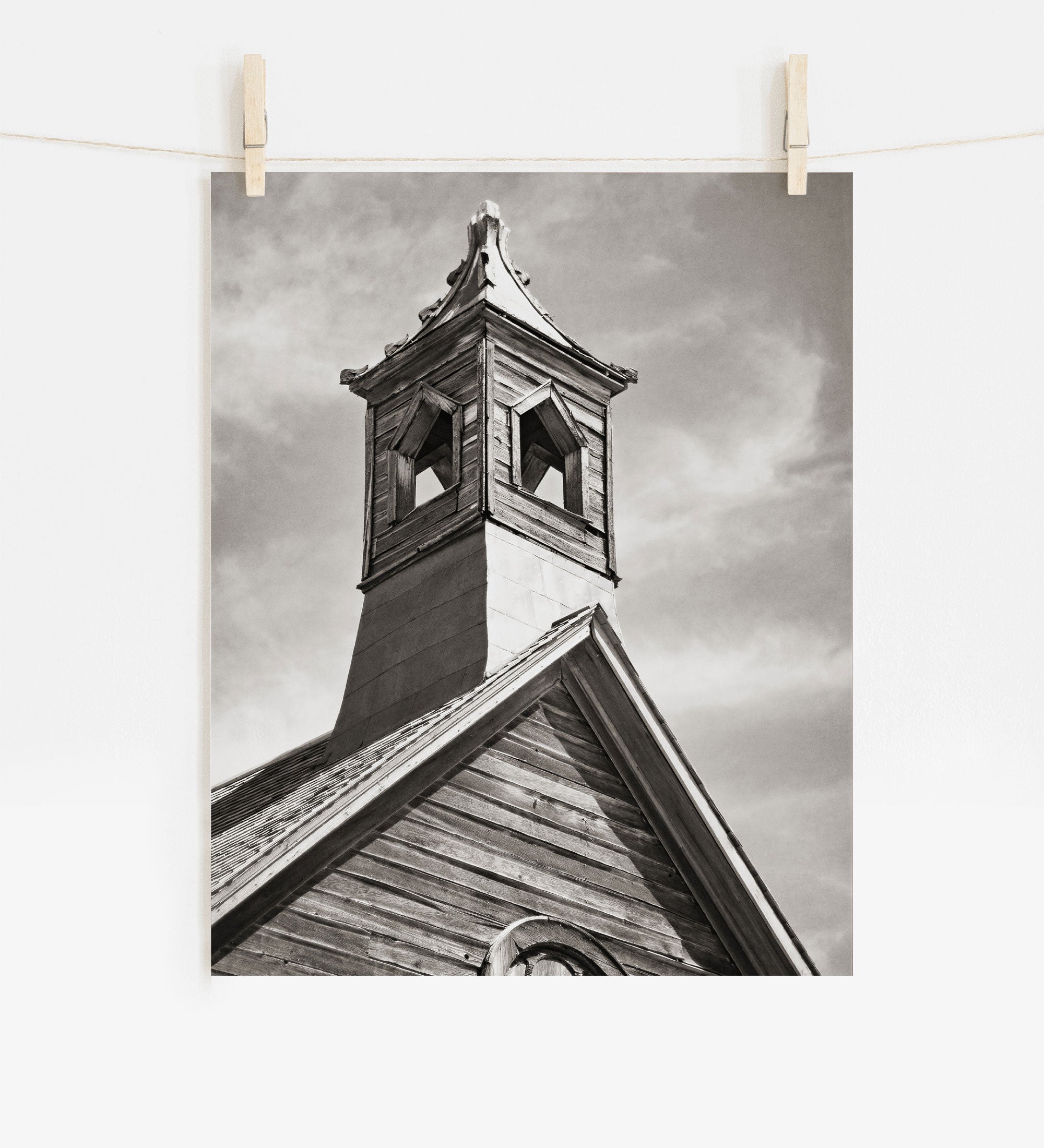 Rustic Farmhouse Wall Art, 'Old Church Tower (Black & White)'