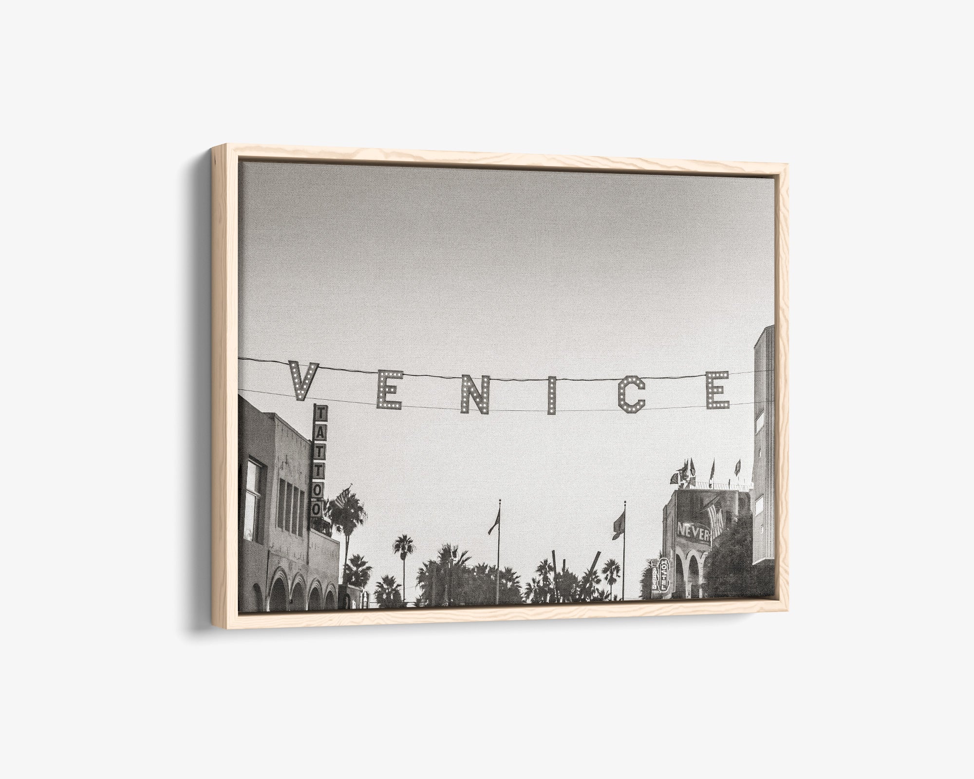 California Venice Beach Sign Canvas Wall Art, 'Venice Sunset (Black & White)'