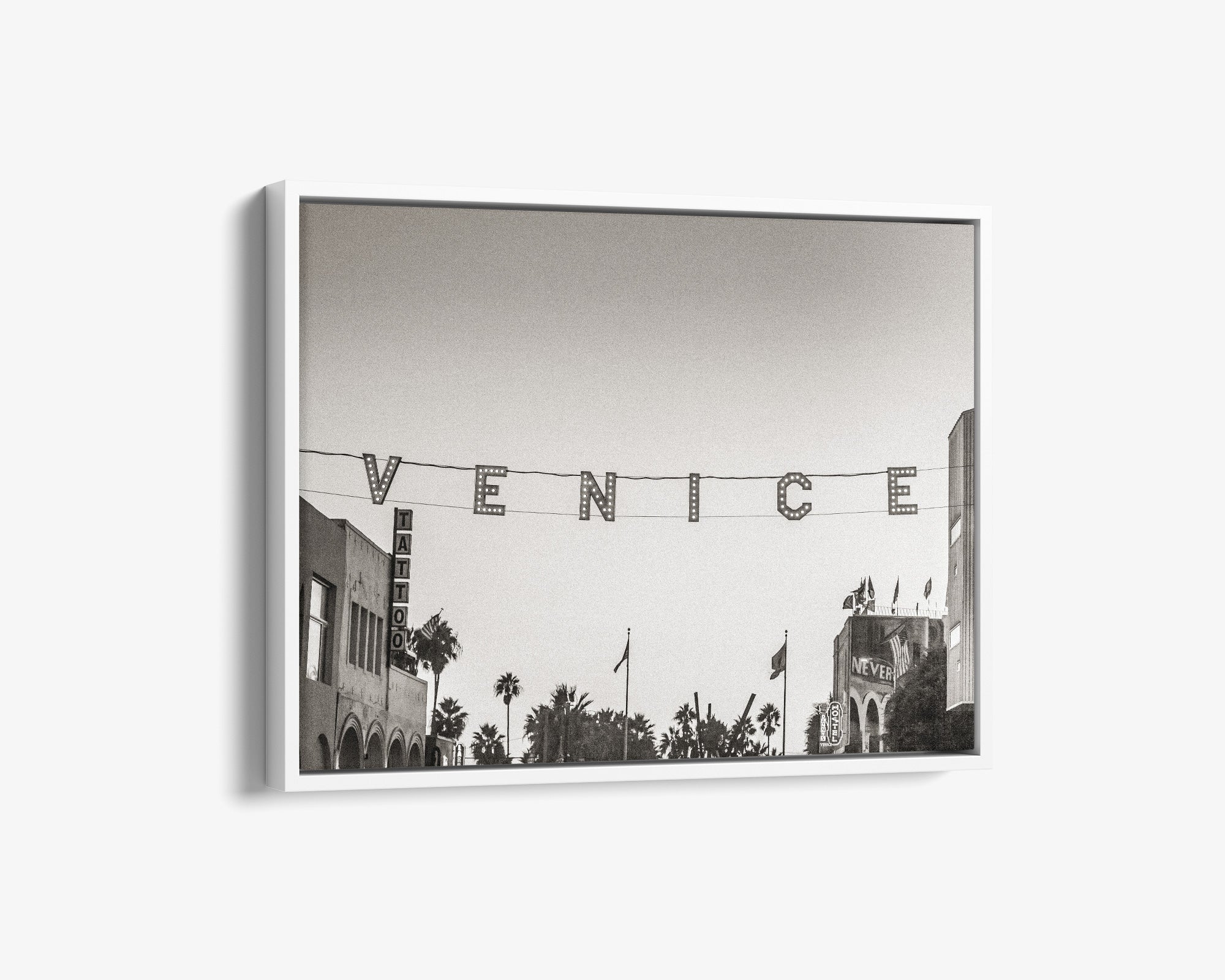 California Venice Beach Sign Canvas Wall Art, 'Venice Sunset (Black & White)'