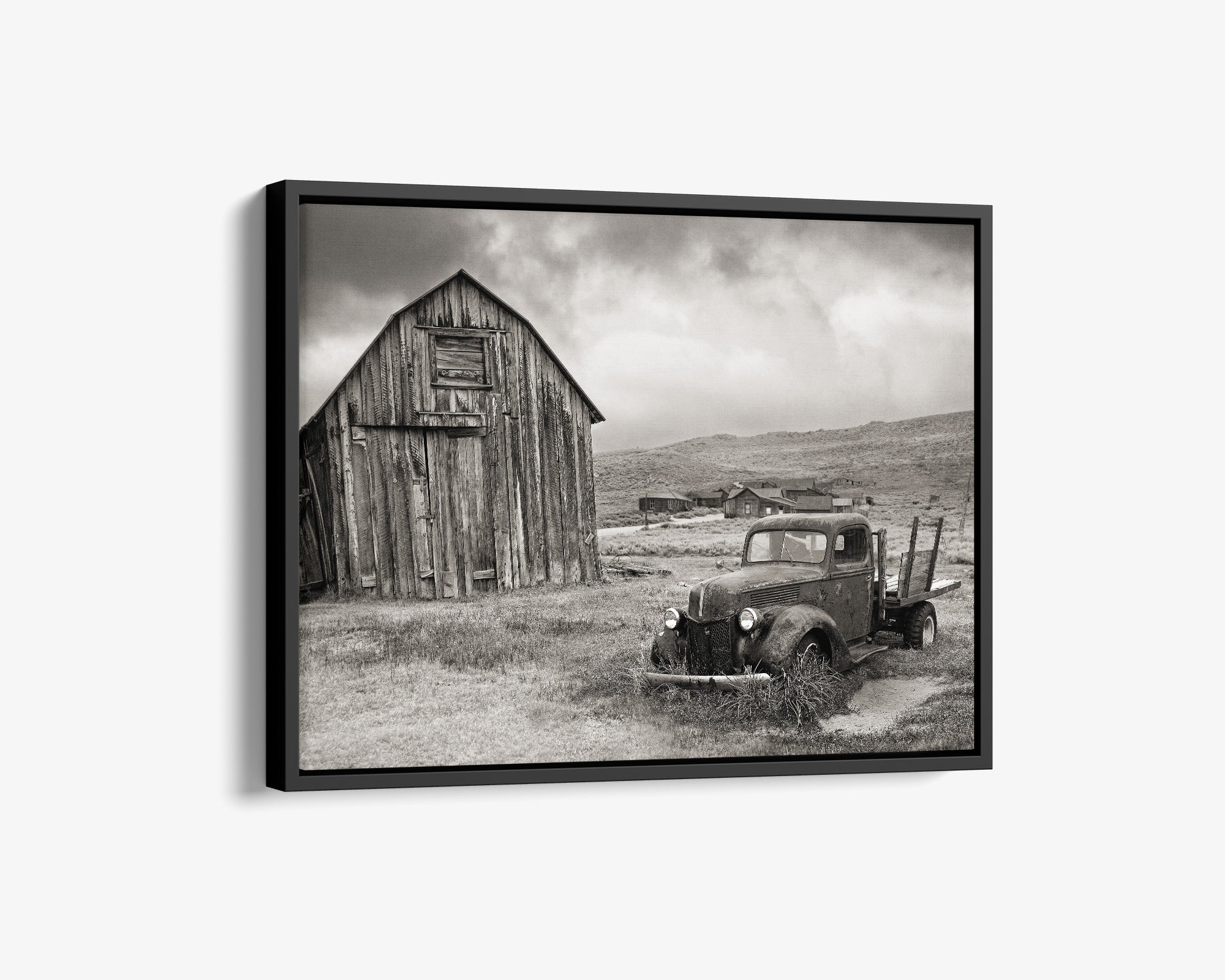 Rustic Farmhouse Canva Print, 'Old Car at Bodie (Black & White)'