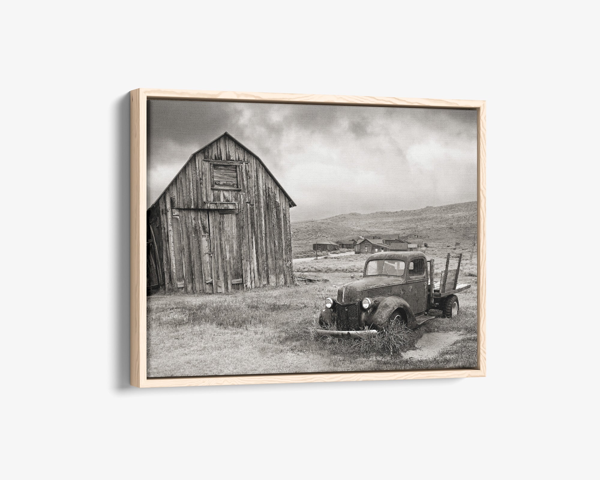 Rustic Farmhouse Canva Print, 'Old Car at Bodie (Black & White)'