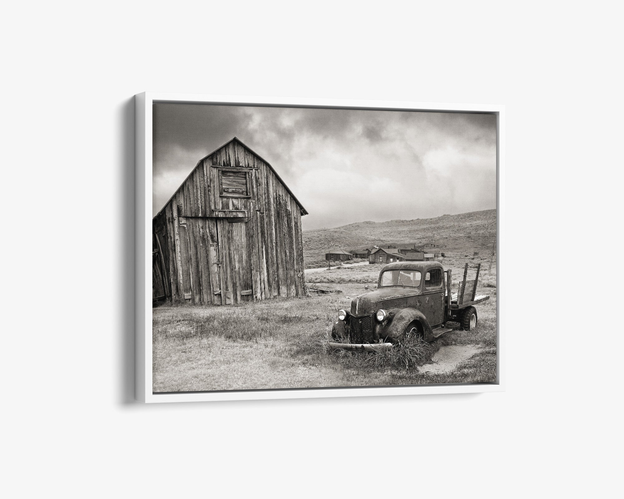 Rustic Farmhouse Canva Print, 'Old Car at Bodie (Black & White)'