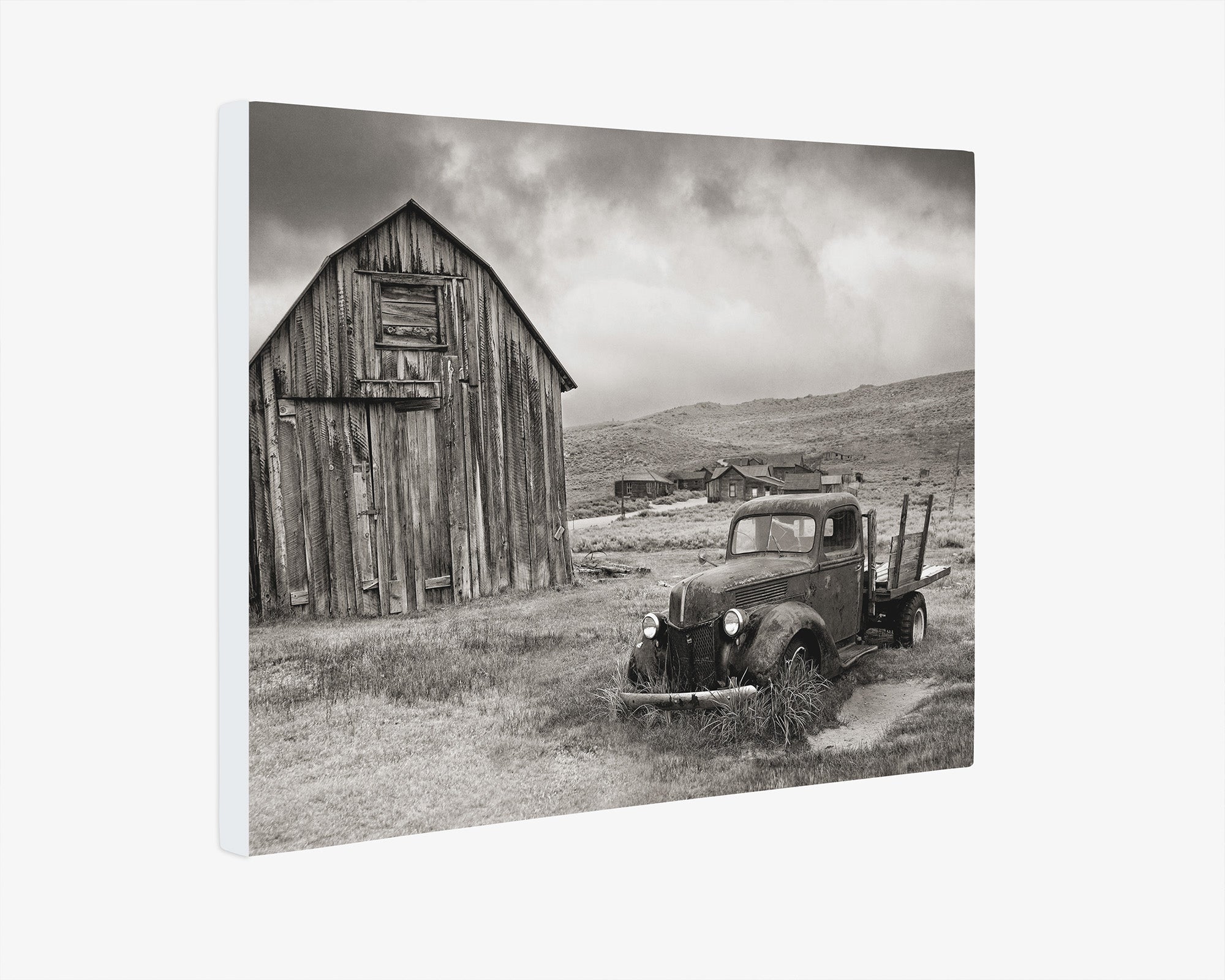Rustic Farmhouse Canva Print, 'Old Car at Bodie (Black & White)'
