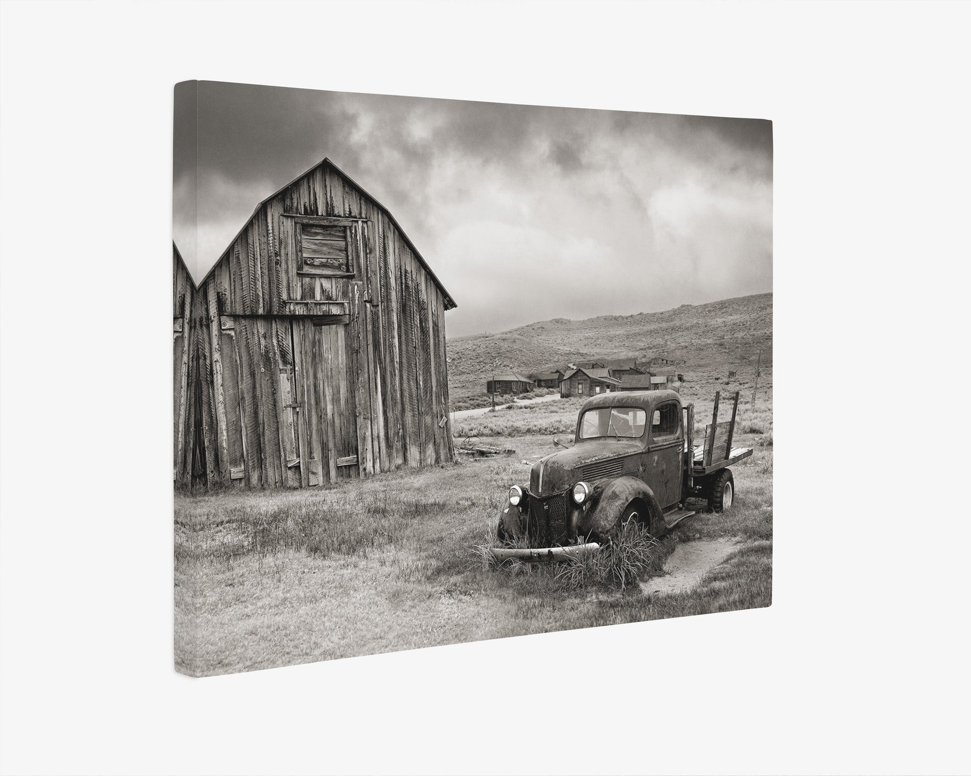 Rustic Farmhouse Canva Print, 'Old Car at Bodie (Black & White)'