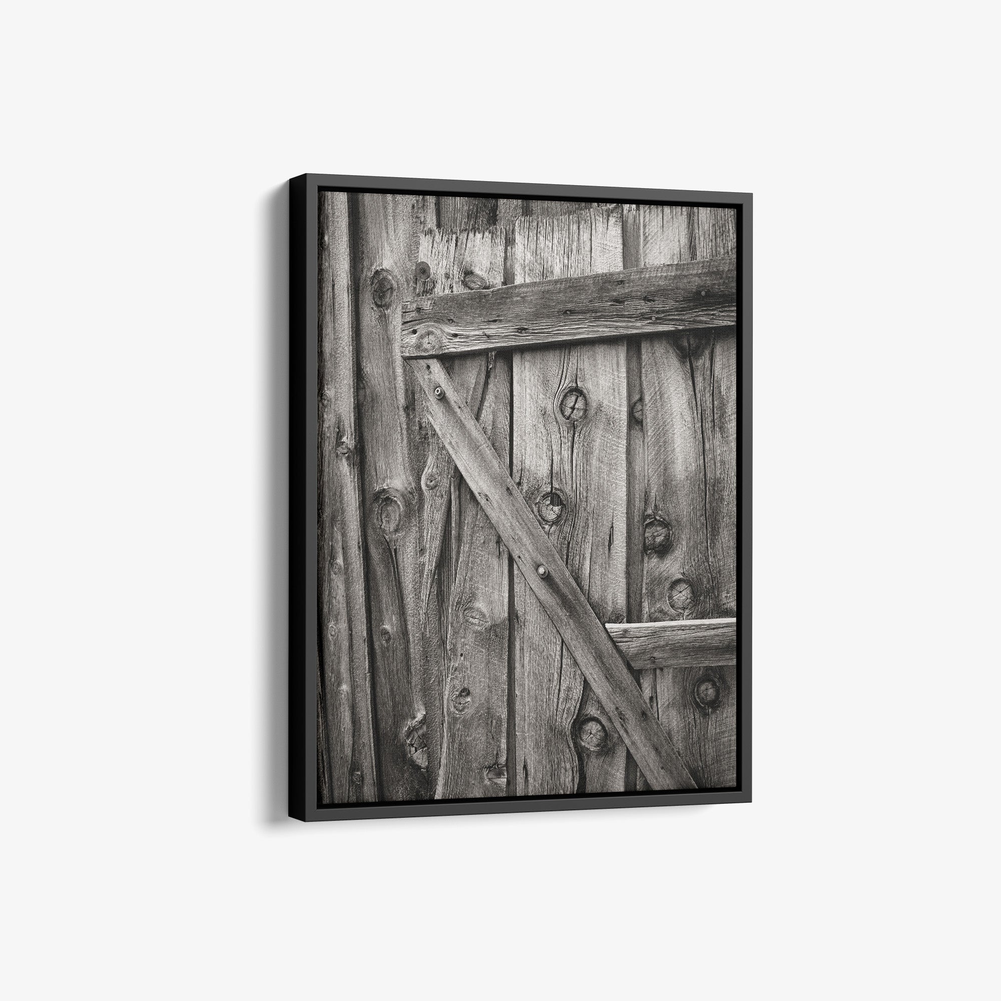 Farmhouse Barn Door Canvas Print 'Rustic Wood Door (Black & White)'