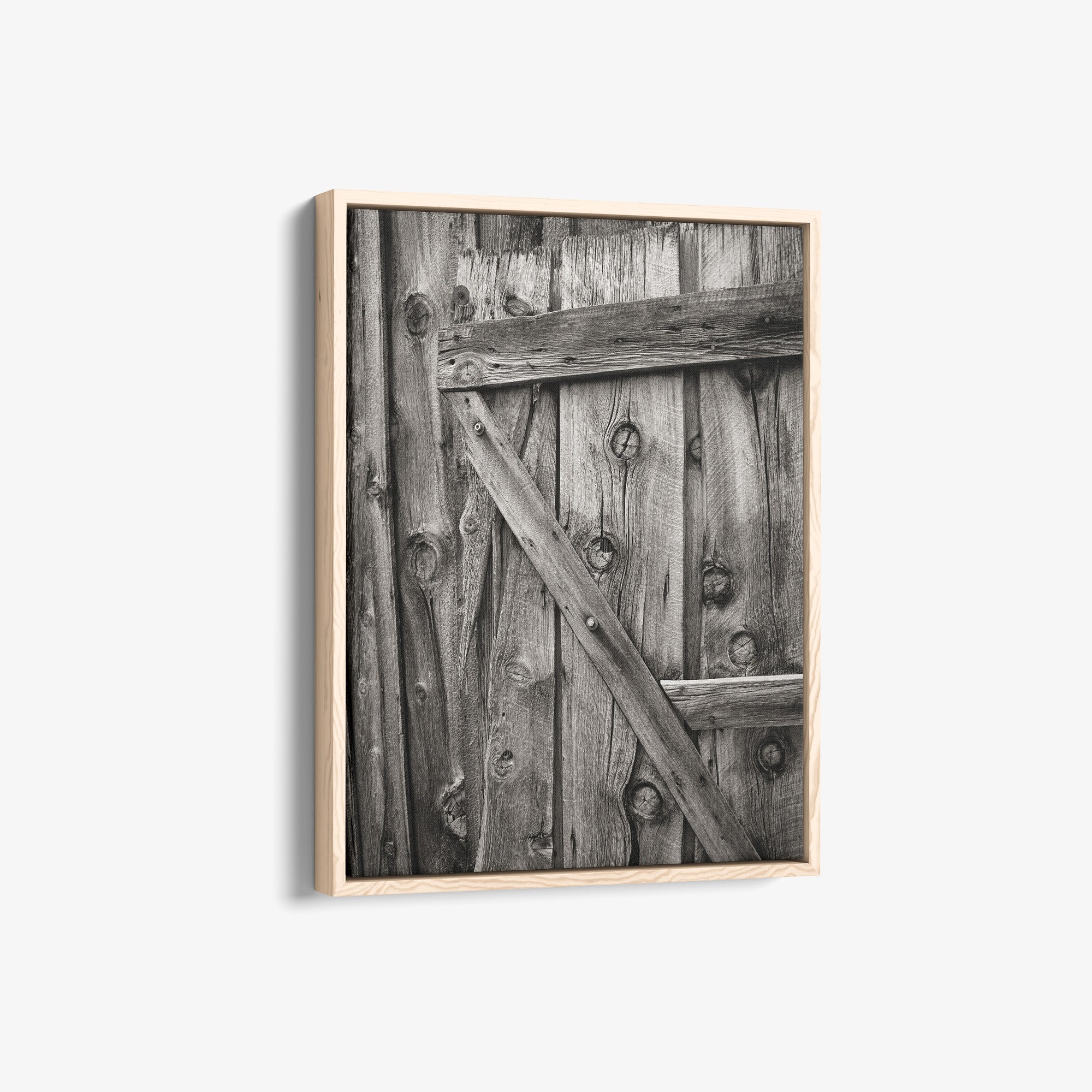 Farmhouse Barn Door Canvas Print 'Rustic Wood Door (Black & White)'