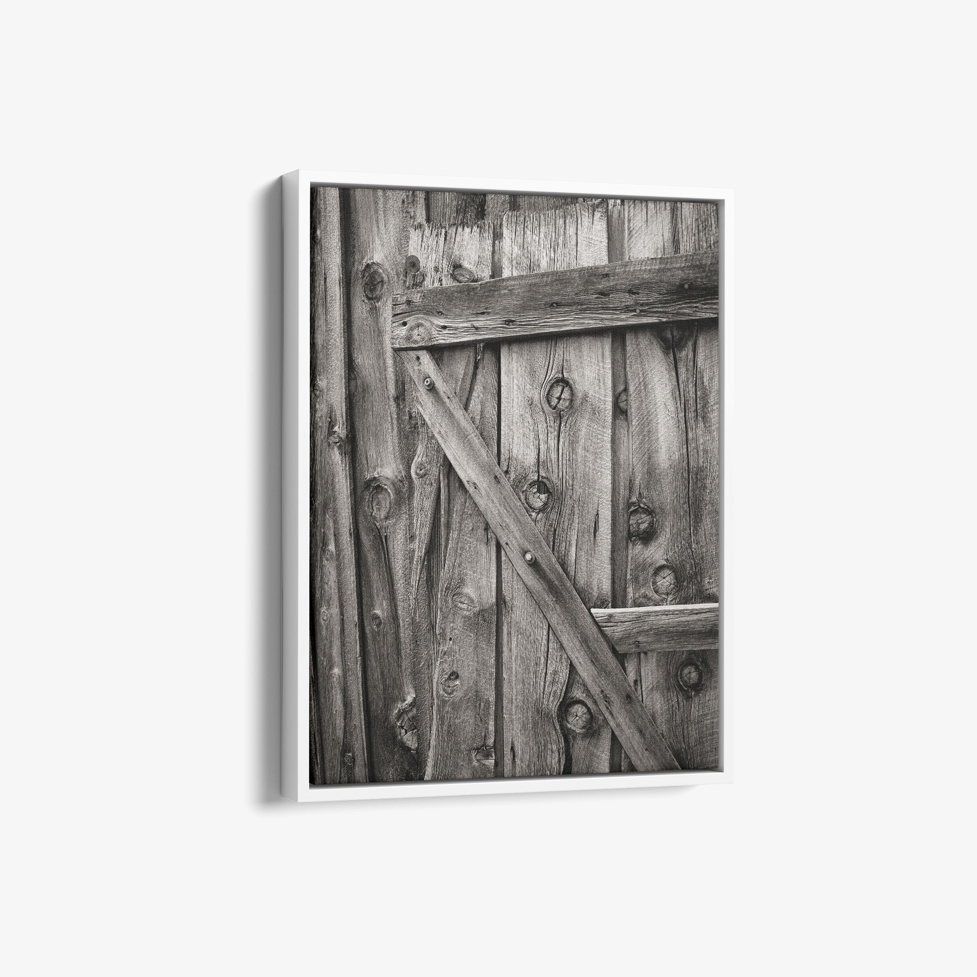 Farmhouse Barn Door Canvas Print 'Rustic Wood Door (Black & White)'