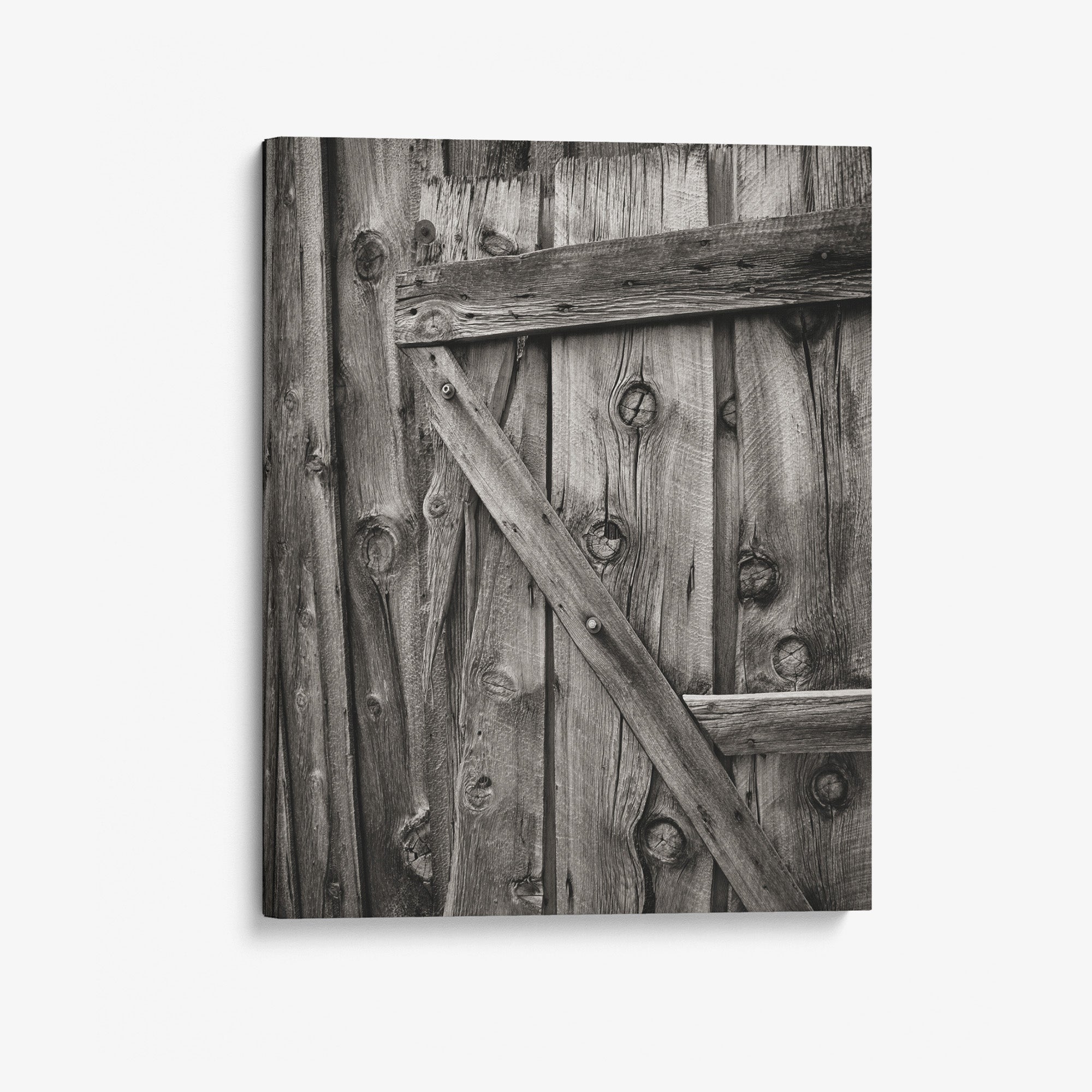 Farmhouse Barn Door Canvas Print 'Rustic Wood Door (Black & White)'