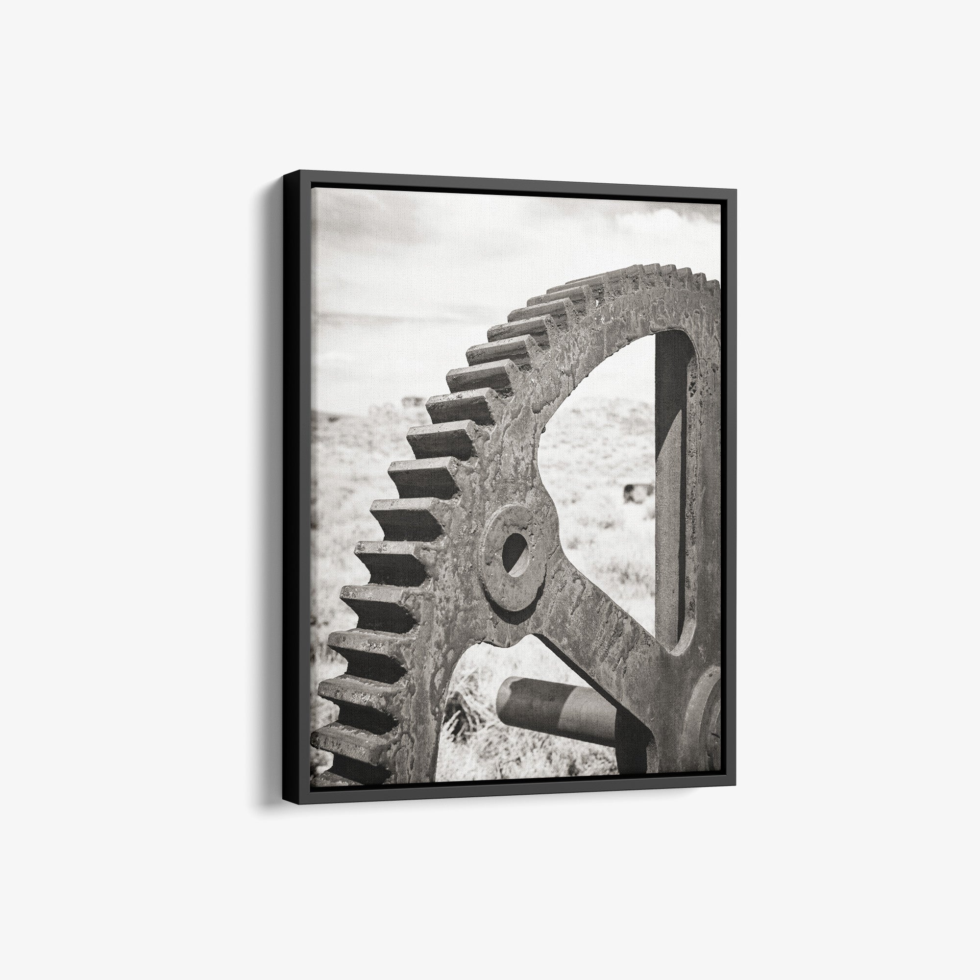 Rustic Industrial Canvas Wall Art, 'Giant Rusty Cog (Black & White)'