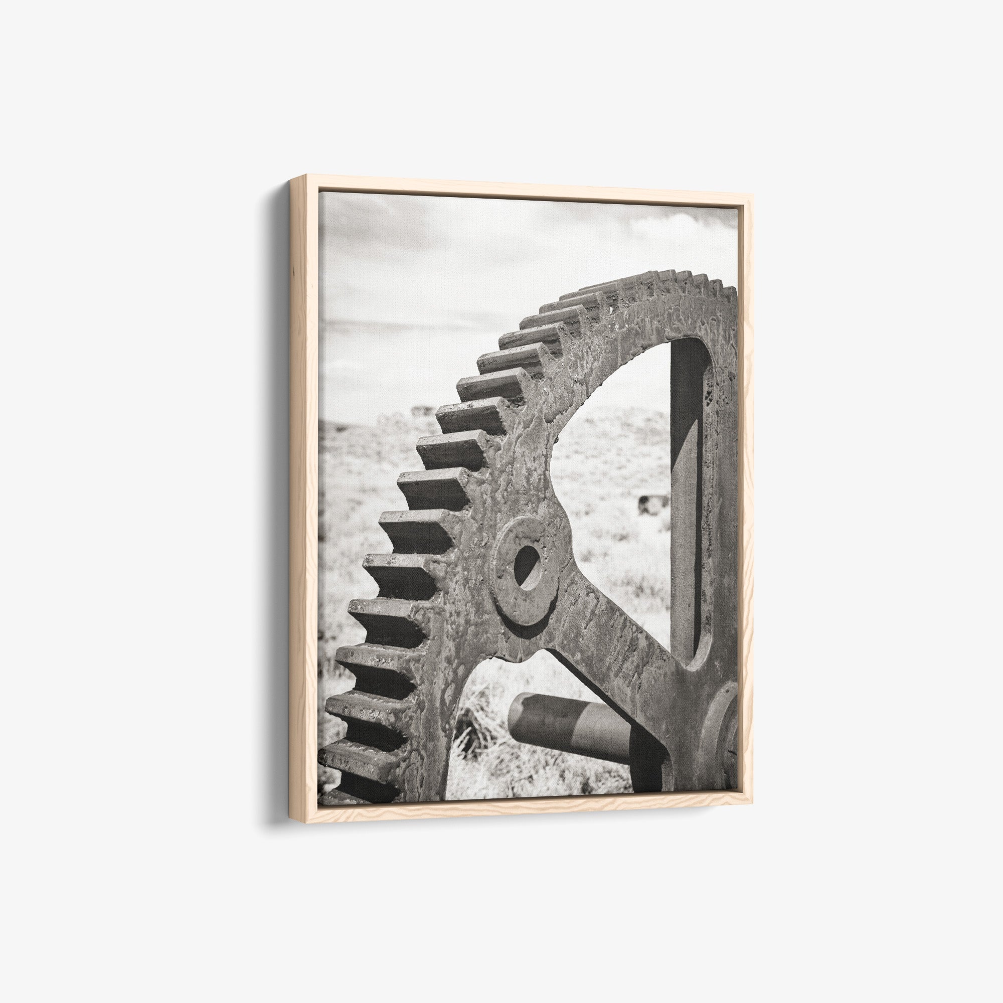 Rustic Industrial Canvas Wall Art, 'Giant Rusty Cog (Black & White)'