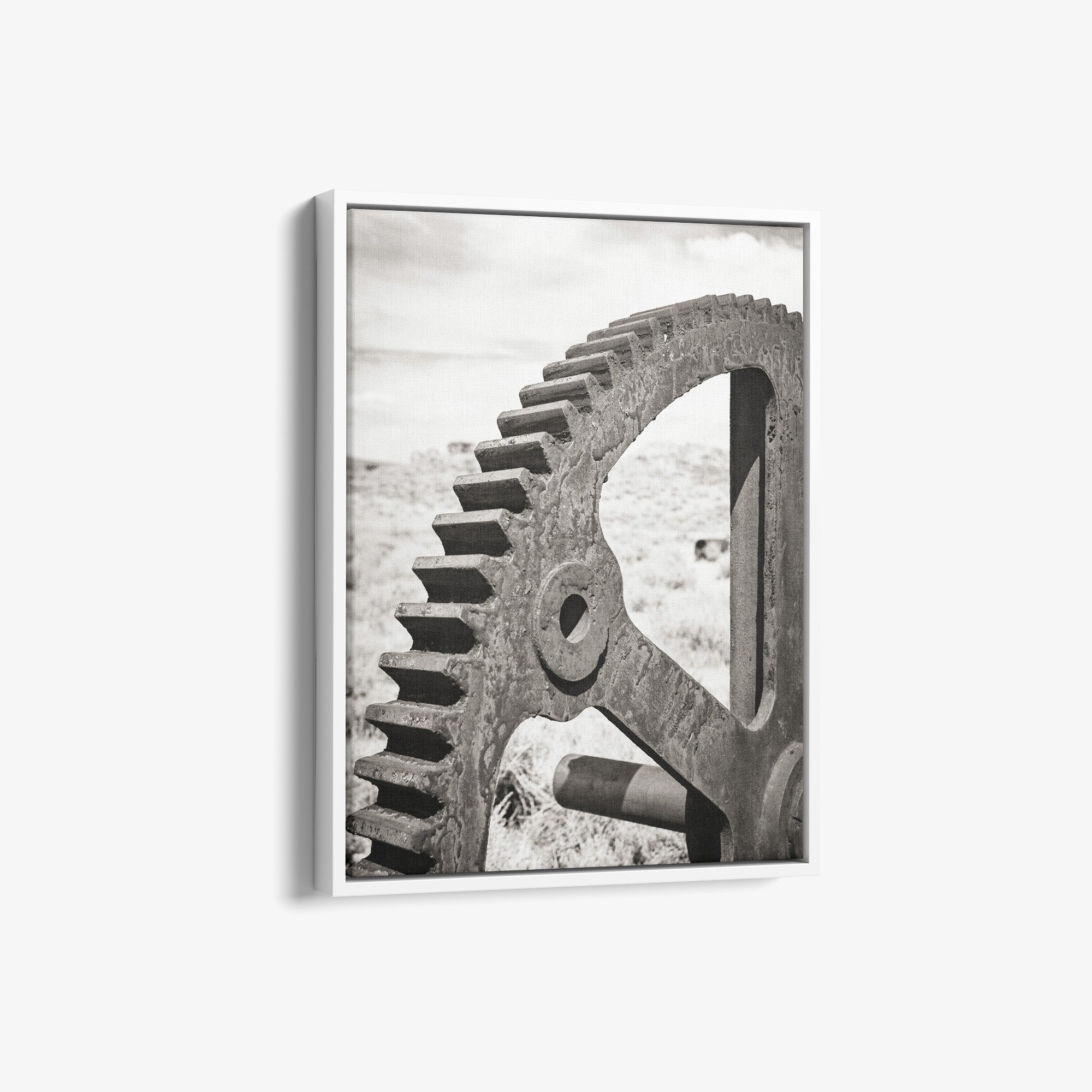 Rustic Industrial Canvas Wall Art, 'Giant Rusty Cog (Black & White)'