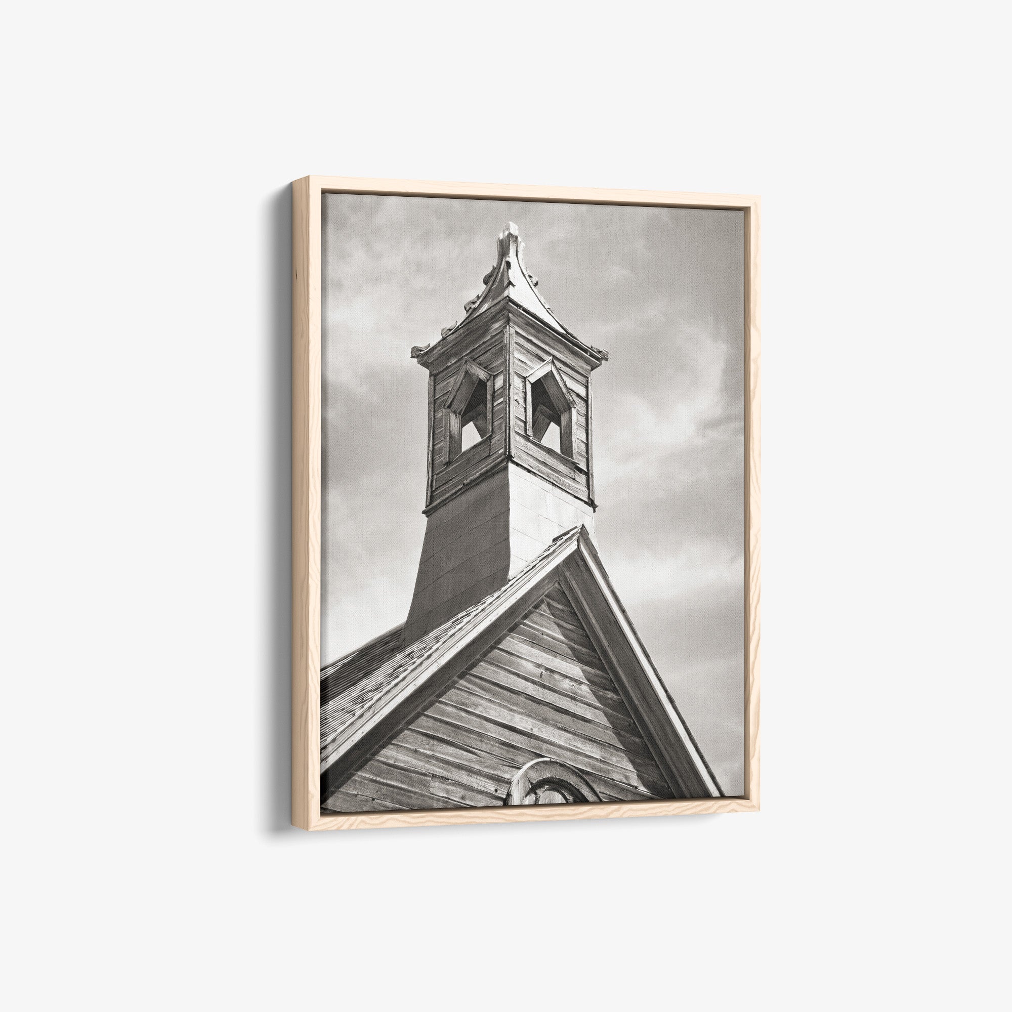 Rustic American West Farmhouse Canvas Art, 'Old Church Tower (Black & White)'