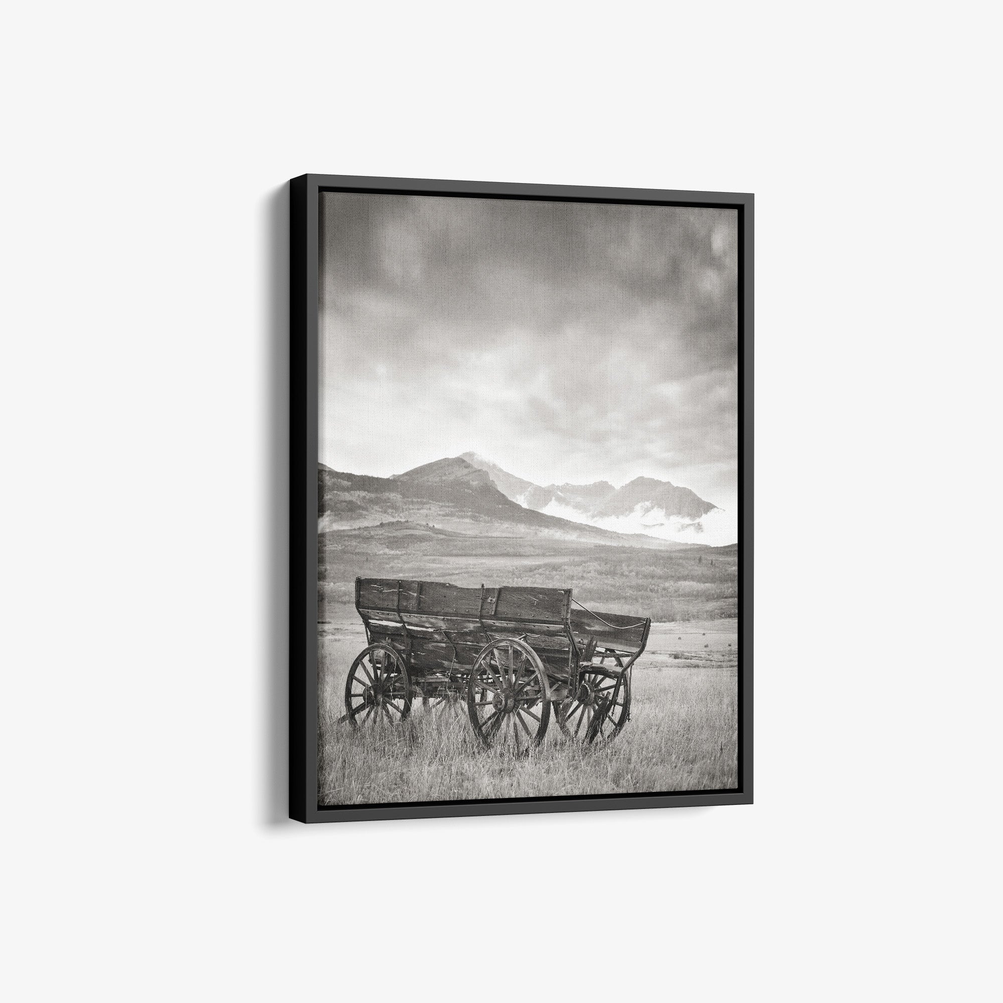 Rustic Farmhouse Canvas Wall Art, 'Old Wagon (Black & White)'