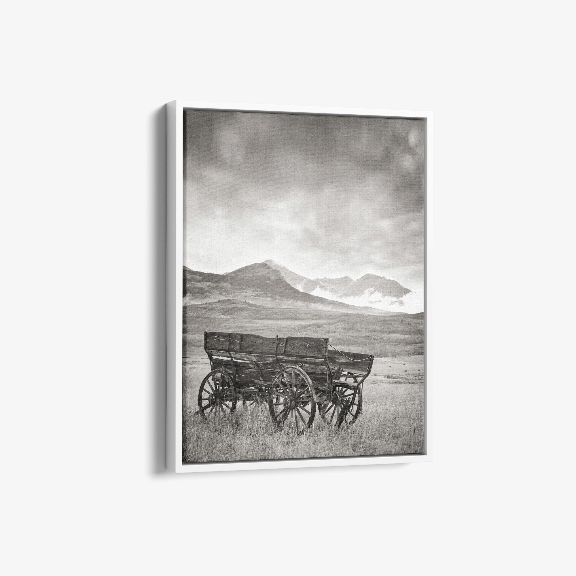 Rustic Farmhouse Canvas Wall Art, 'Old Wagon (Black & White)'