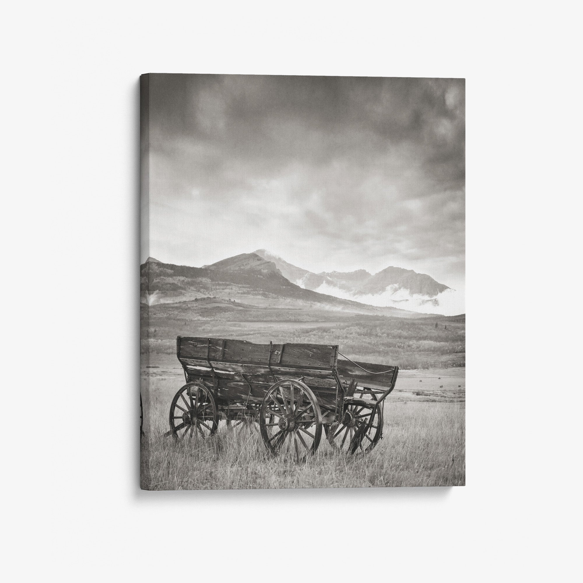 Rustic Farmhouse Canvas Wall Art, 'Old Wagon (Black & White)'