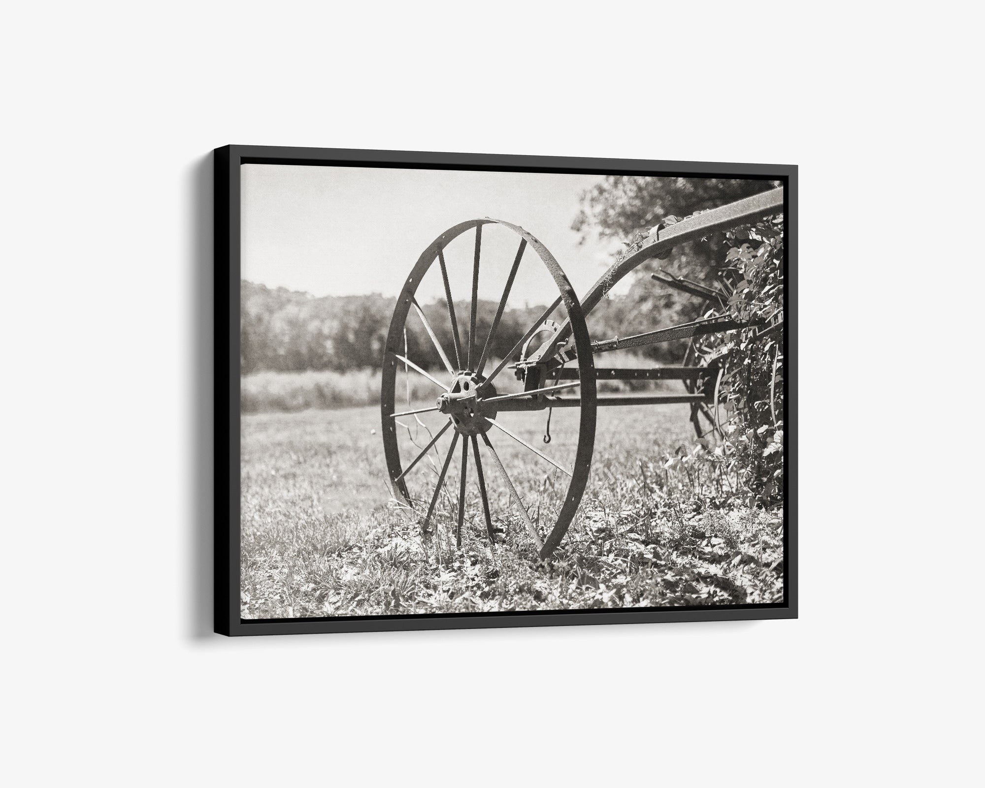Rustic Farmhouse Canvas Wall Art, 'Rustic Wagon Whee (Black & White)'
