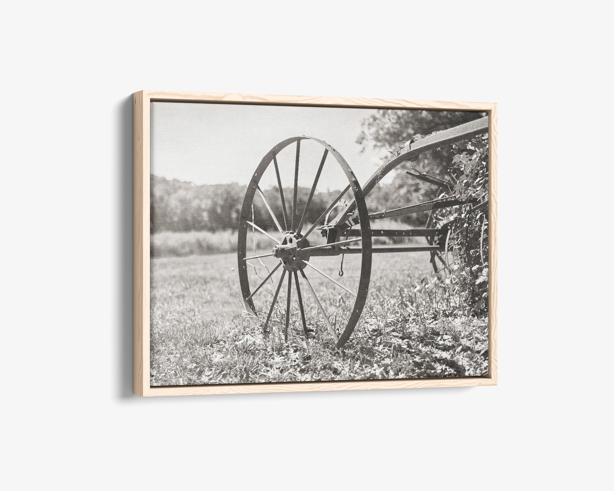 Rustic Farmhouse Canvas Wall Art, 'Rustic Wagon Whee (Black & White)'