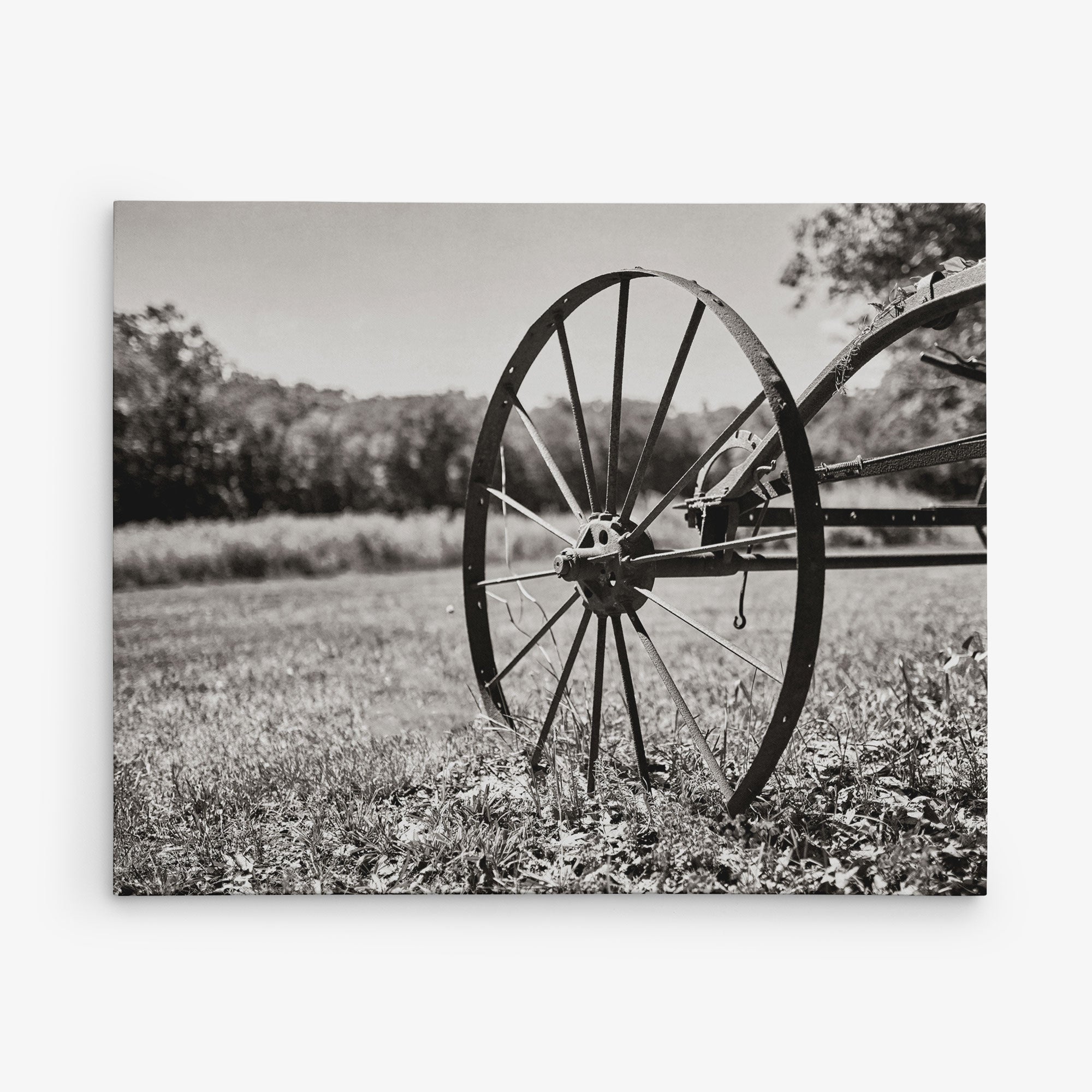 Rustic Farmhouse Canvas Wall Art, 'Rustic Wagon Whee (Black & White)'