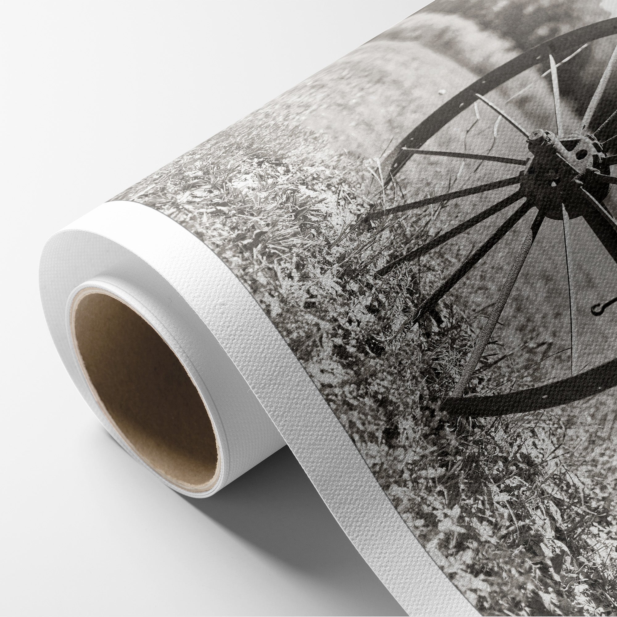 Rustic Farmhouse Canvas Wall Art, 'Rustic Wagon Whee (Black & White)'