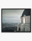 A framed archival photographic print of Offley Green's Griffith Observatory Print, 'The Sky At Night' dome overlooking the Los Angeles cityscape at twilight, with twinkling stars visible in the sky and city lights spread out below.