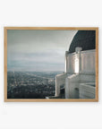 A framed archival photographic print showing the Offley Green Griffith Observatory Print, 'The Sky At Night' overlooking the Los Angeles cityscape at twilight, with stars beginning to appear in the sky above.