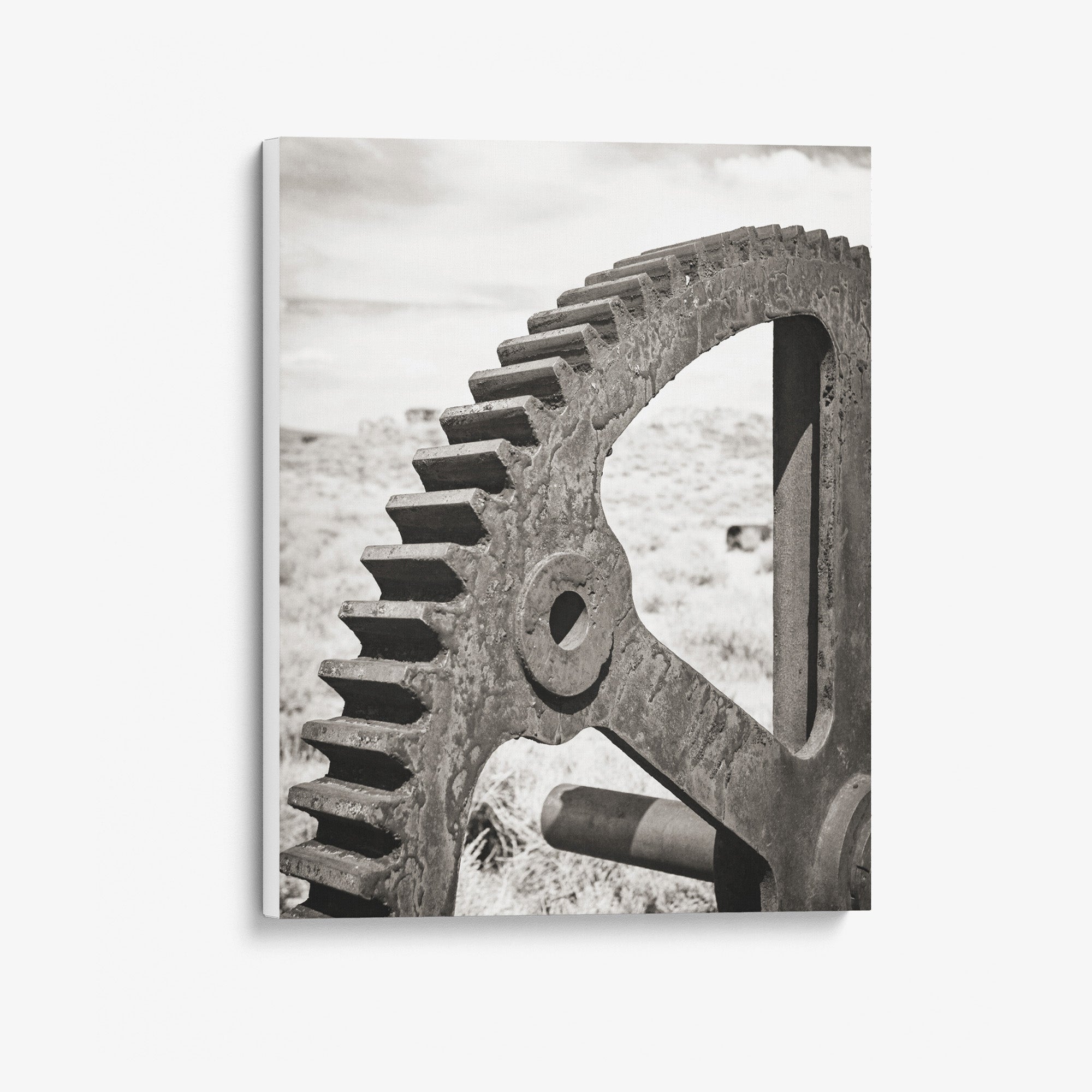 Rustic Industrial Canvas Wall Art, 'Giant Rusty Cog (Black & White)'
