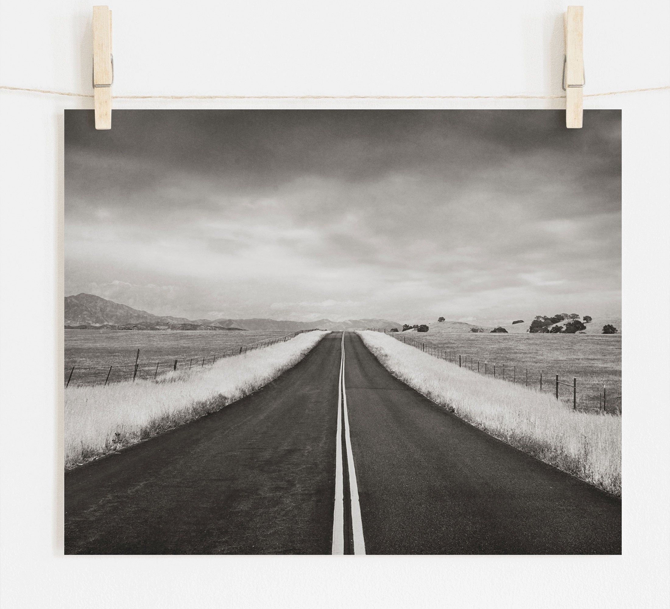 Black and White Rural Landscape Art, 'American Road Trip' – Offley