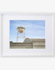 Unframed photograph of an old water tower reading "port norris" atop industrial buildings under a clear sky, Offley Green Los Angeles Sony Pictures Studio Print, 'Sony Lot'.