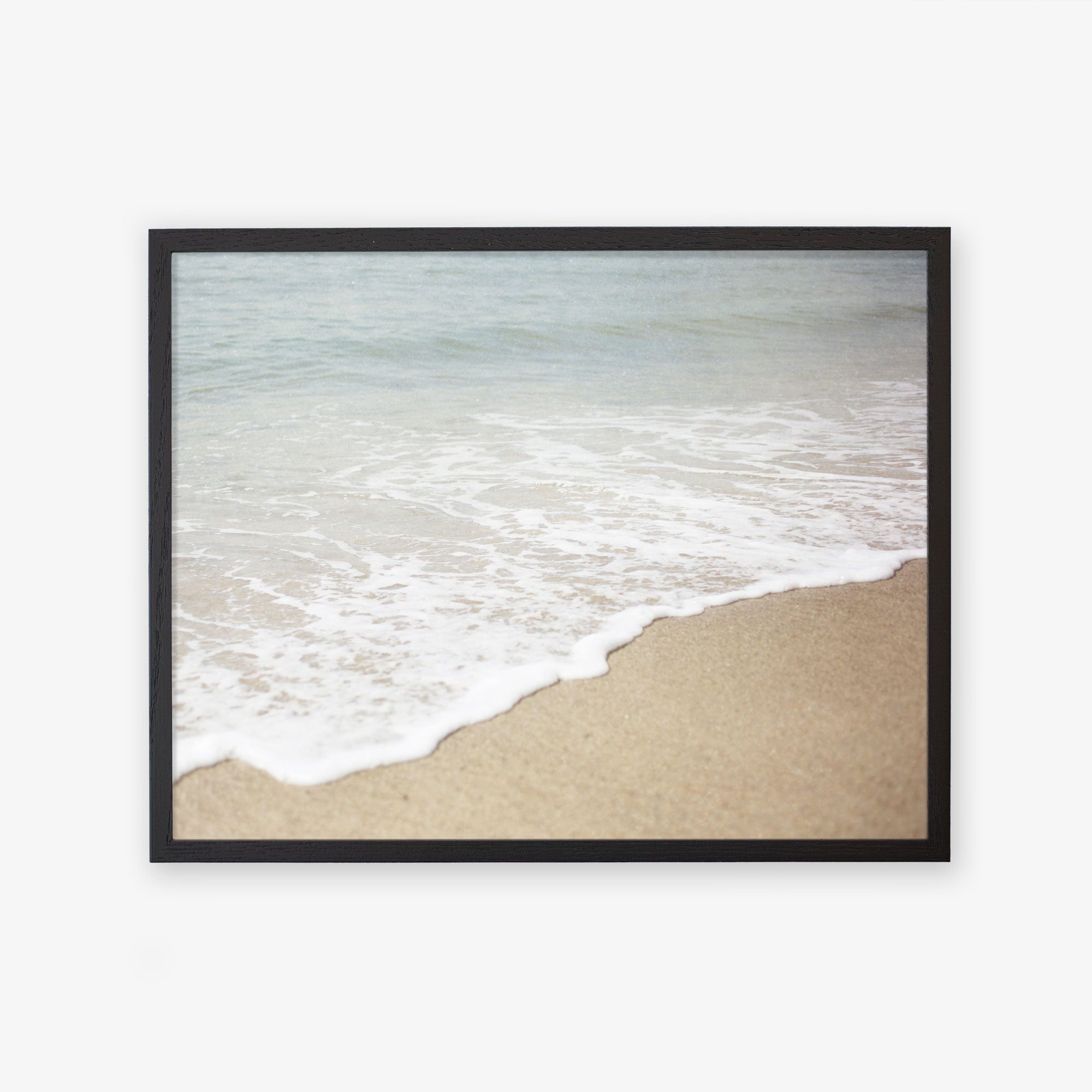 A framed photograph of a serene California beach scene showing Beach Waves Print, &#39;Chasing Surf&#39; by Offley Green, printed on archival photographic paper.