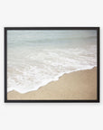 A framed photograph of a serene California beach scene showing Beach Waves Print, 'Chasing Surf' by Offley Green, printed on archival photographic paper.
