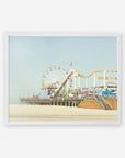 Vintage-style image on archival photographic paper of Santa Monica Pier featuring a ferris wheel and roller coaster on a pier, under a clear sky - Offley Green California Print, 'Santa Monica Pier'