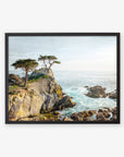 Unframed Offley Green print of a California Coastal landscape at sunset, featuring rugged cliffs with a few trees overlooking a serene sea. The vibrant colors capture the natural beauty and tranquility of the scene.