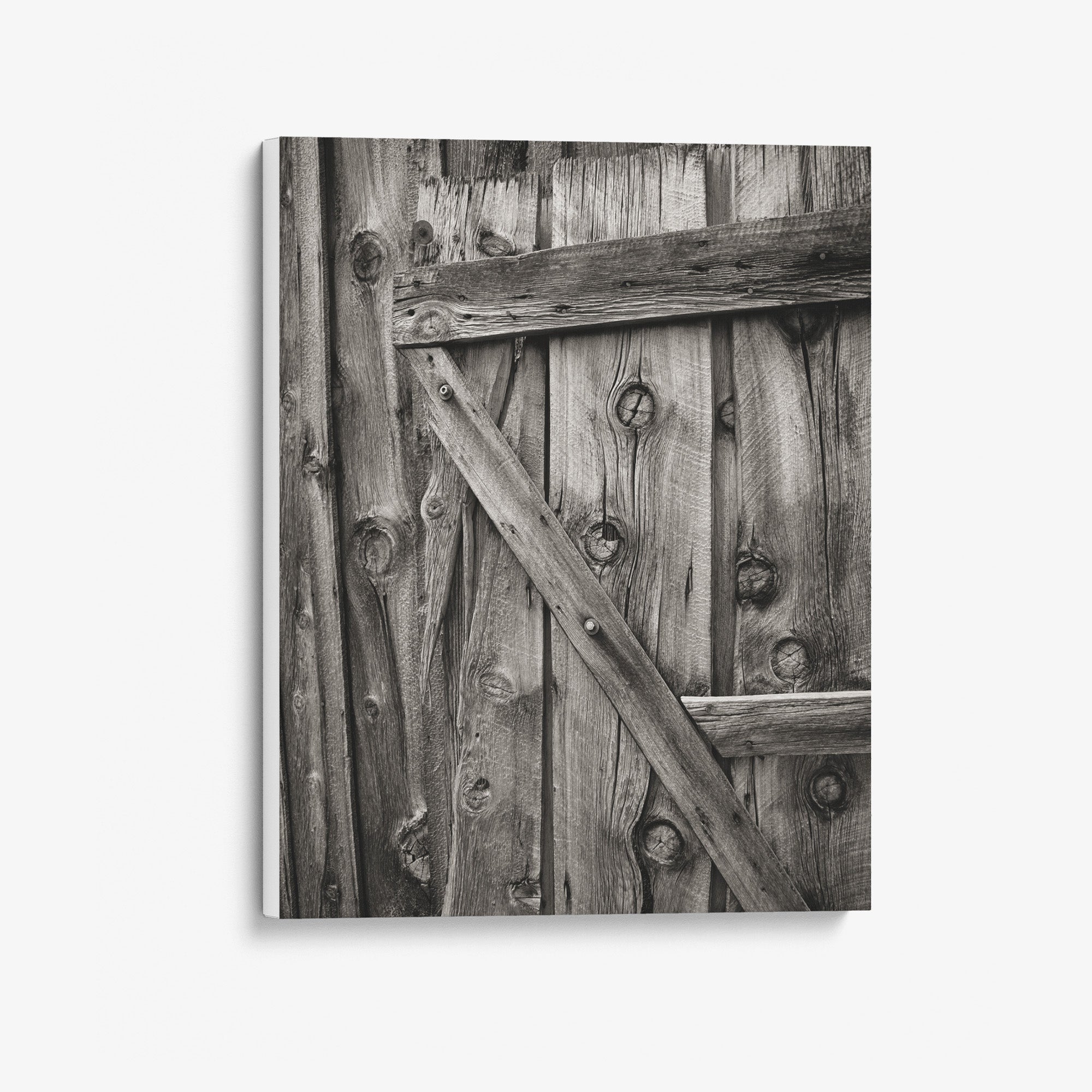 Farmhouse Barn Door Canvas Print &#39;Rustic Wood Door (Black &amp; White)&#39;