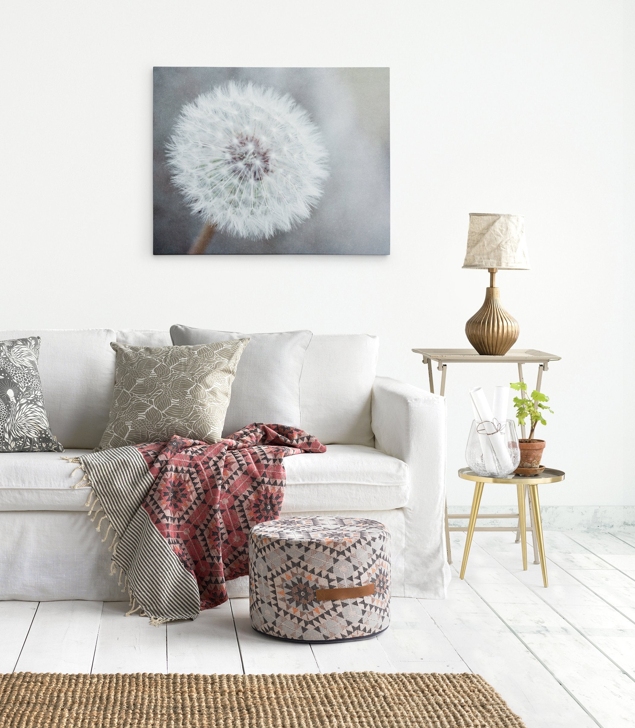 Dandelion canvas wall art in a living room