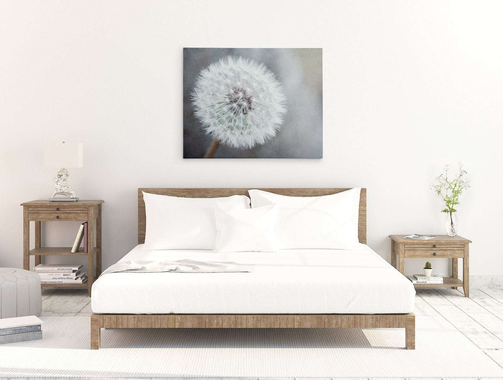 Dandelion canvas wall art in a bedroom