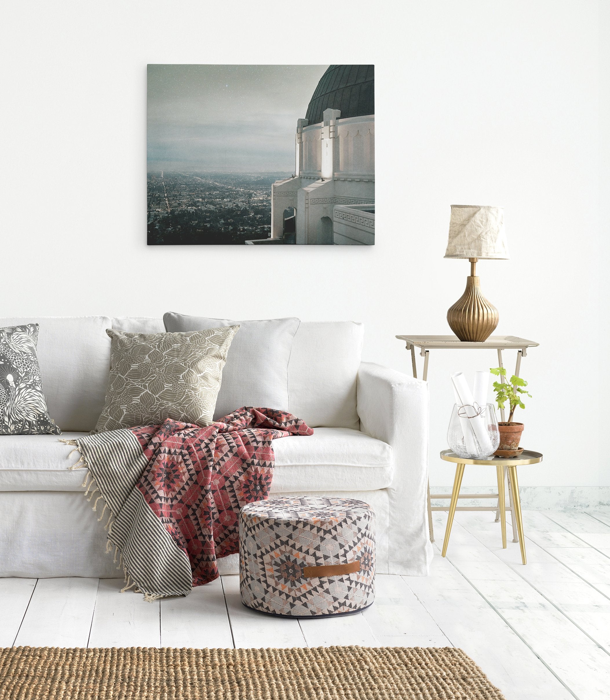 Living room Artwork featuring a Canvas print of a the Griffith observatory in Los Angeles