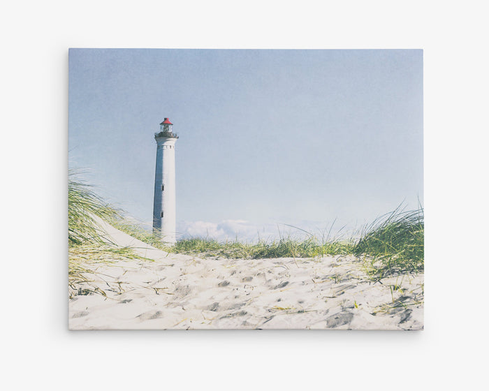 Canvas gallery wrap wall art of a lighthouse on sand dunes 