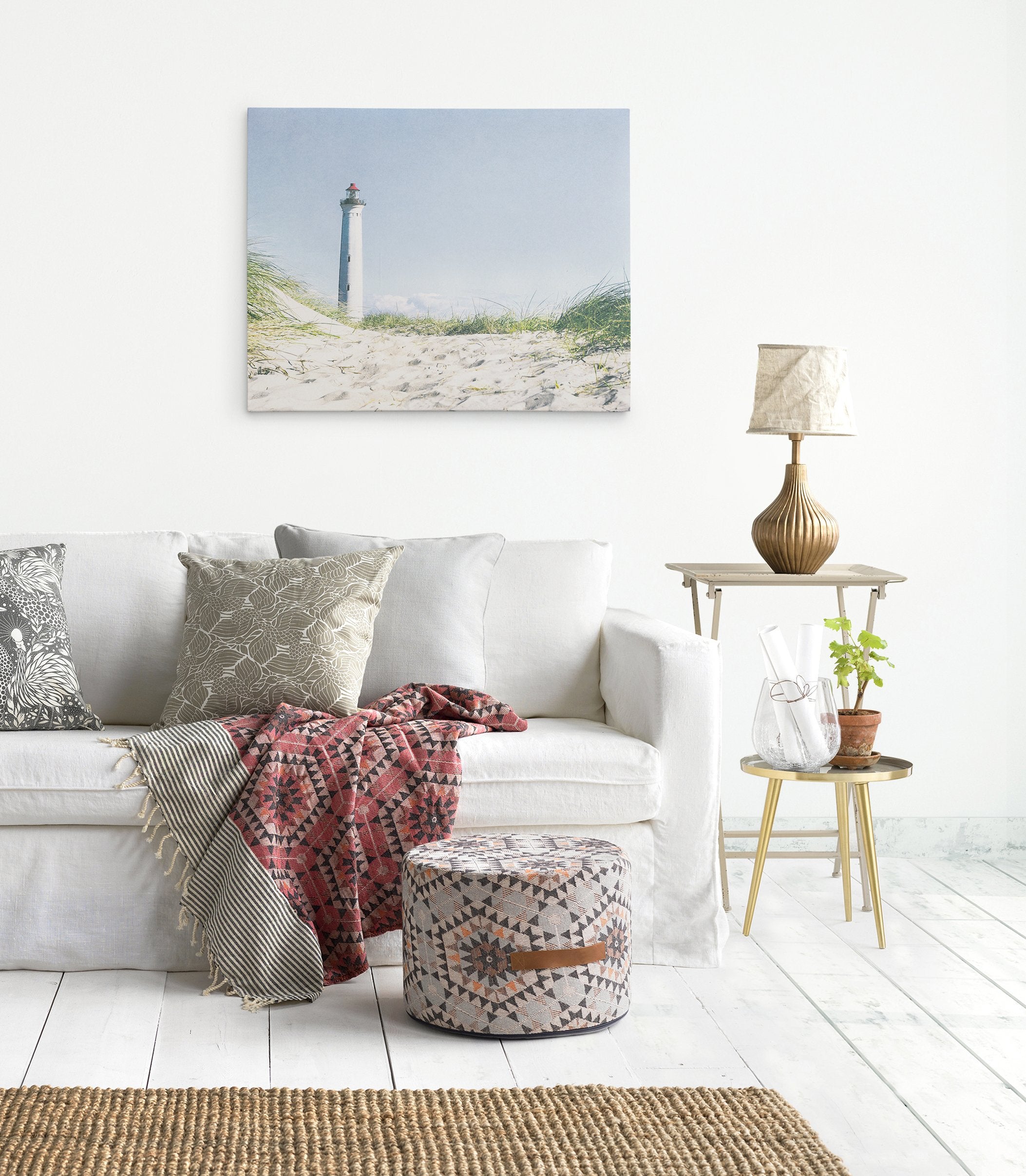 Canvas print of a lighthouse in a coastal themed living room