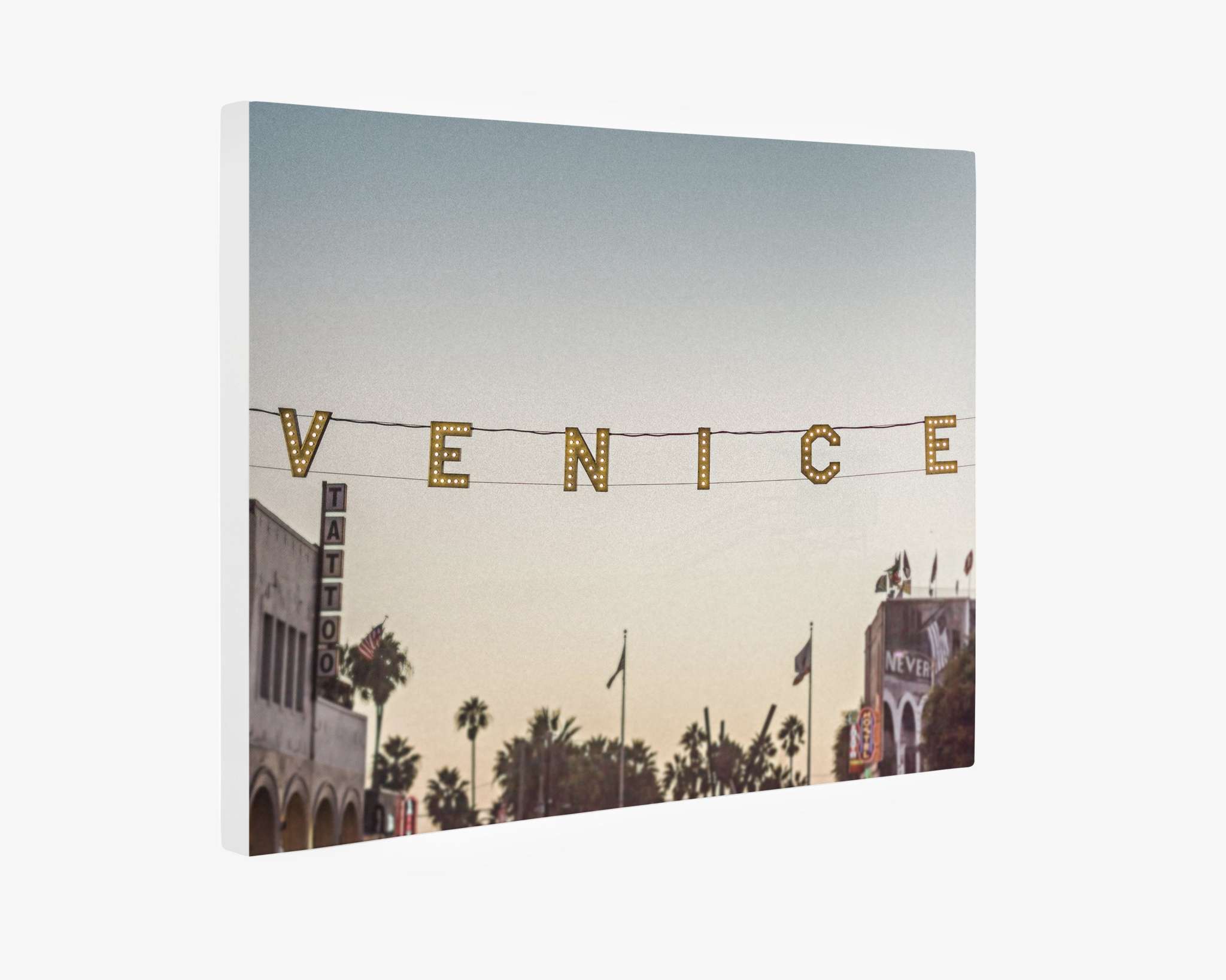 Canvas print of the Venice Beach sign showing the white museum wrap edge