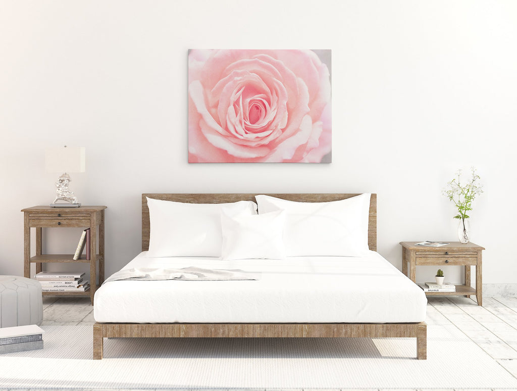 Bedroom Wall Art featuring a pink rose on canvas