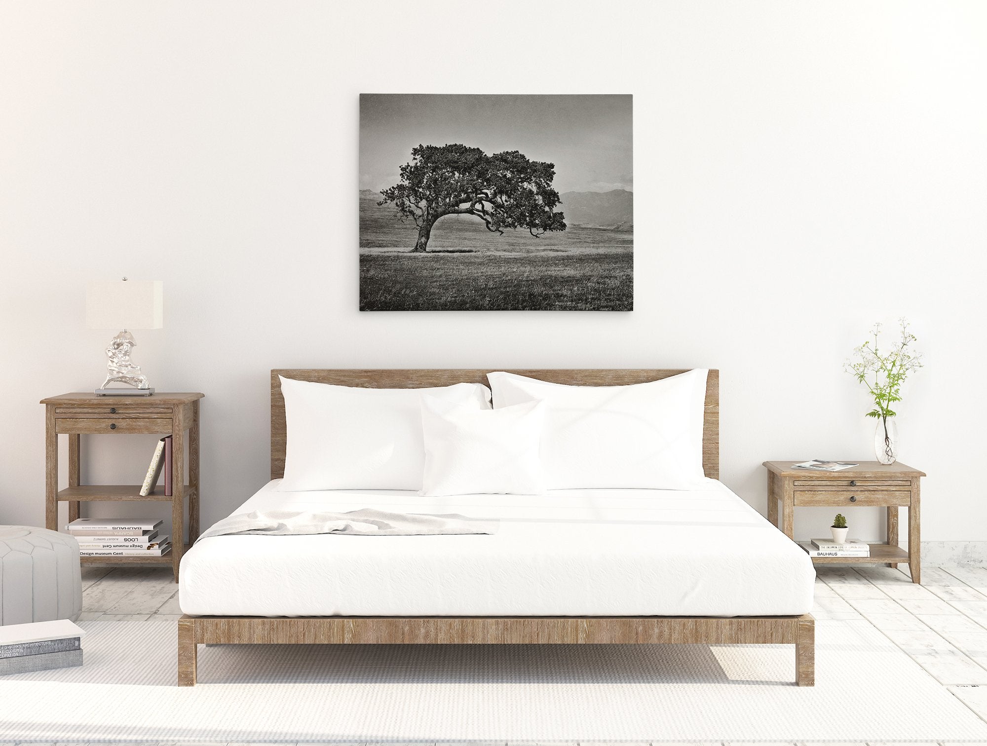Californian Oak Tree Landscape Canvas, &#39;Windswept (Black and White)&#39;