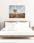 Joshua Tree canvas wall art print above a bed 